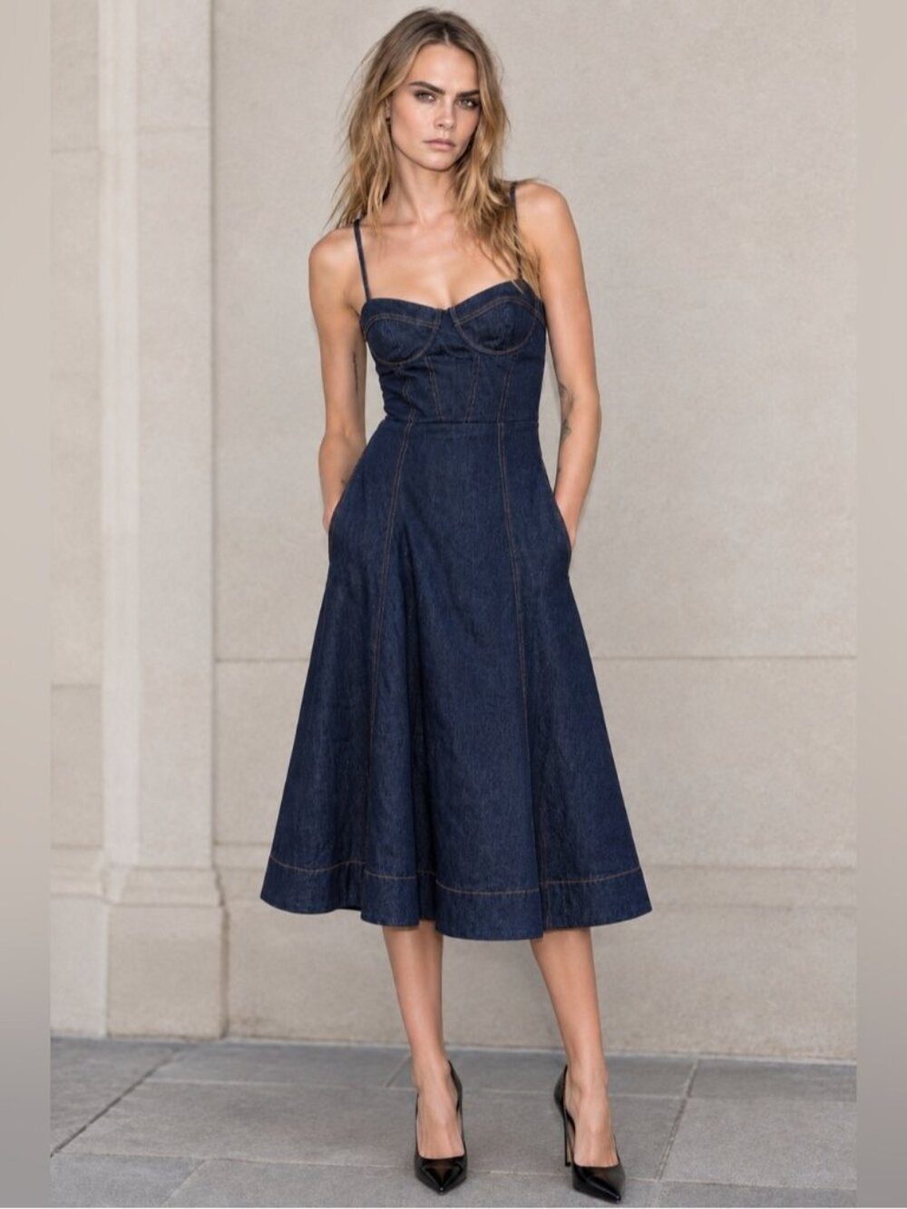 All about May Australia denim corset dress midi